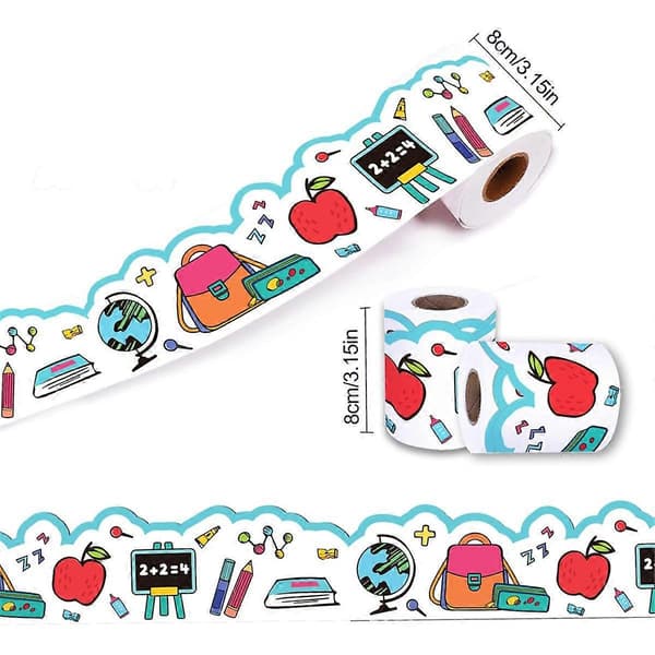 Back to School Bulletin Board Border Self-Adhesive Wavy Edging Sticker 20.7m for School Classroom Decor White