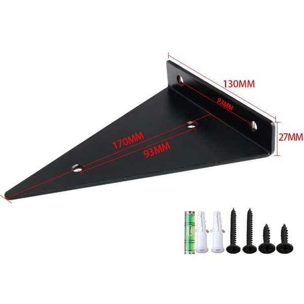 4 stk. usynlige flydende hyldebeslag i metal til vægmontering, 170 × 130 mm, sorte