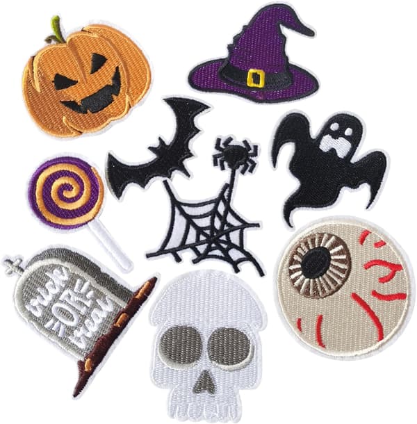 9 stk Halloween Strygemærker, Broderede Spøgelser Flagermus Edderkopper Græskar Mærker, Søde Halloween Mærker til Tøj, Jakke, Jeans