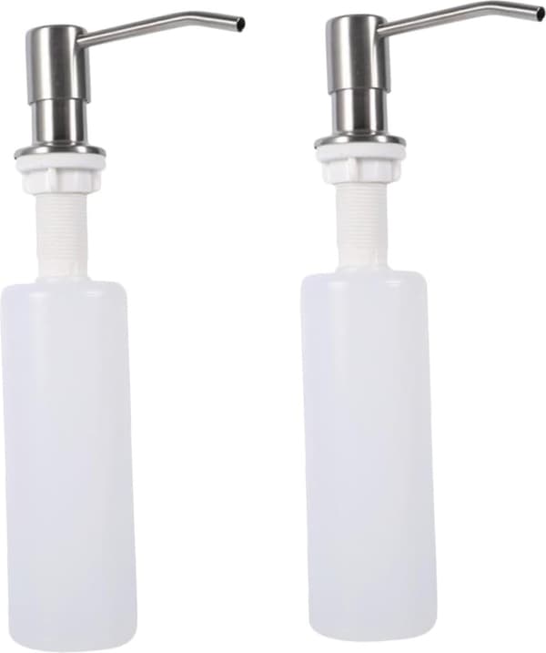 Two-pack såpedispenser i rustfritt stål for kjøkkenvask, 350 ml, sølv, påfyllbar benkeplatepumpe for hjemmet