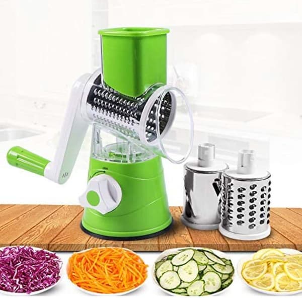 Multifunctional Handheld Flip Vegetable Slicer (Red), Kitchen Utensil for Cutting Fruits and Vegetables, with 3 Attachments