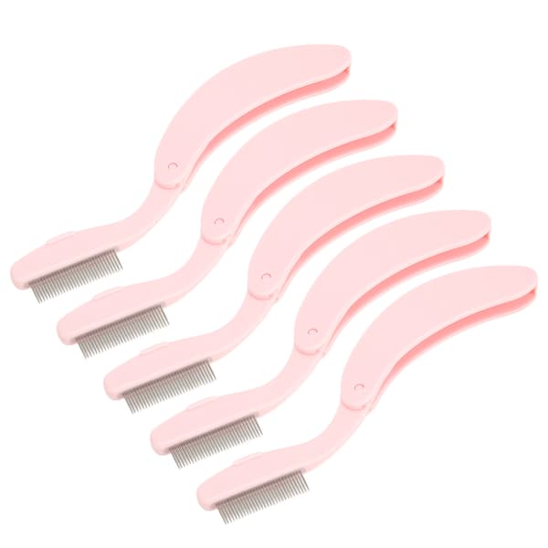 5 stk buede håndtag rustfrit stål øjenvippekam foldbart øjenvippekam værktøj til makeup pink