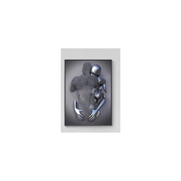 3D-effekt väggkonst abstrakt metallskulptur duk modern målning väggdekoration 30 40 cm grå
