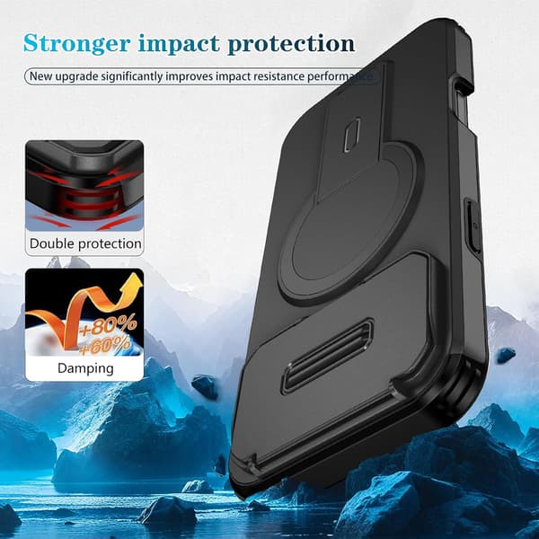 Compatible with iPhone 17 Pro Max, Built-in Phone Stand, Sliding Camera Cover, Magnetic Drop-Proof Phone Case, Black