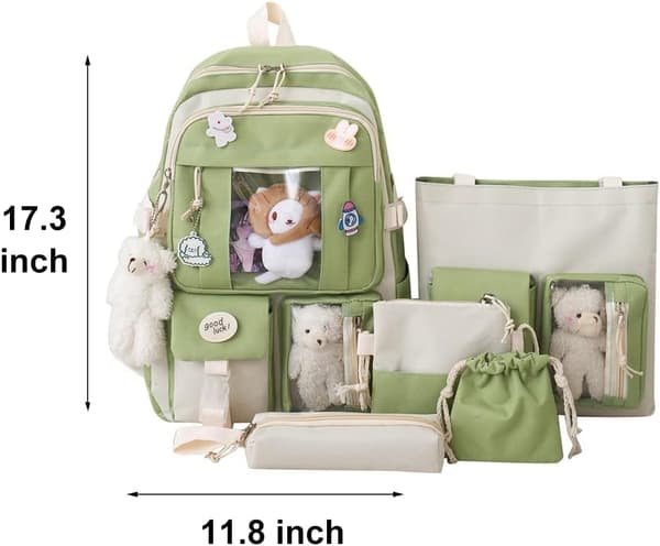 Lærredsskolesæt, Kawaii pige elevskoletaske grøn-FA- grøn green