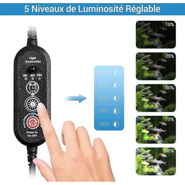 Aquarium LED Lamp 28 cm with Remote Control, LED Lighting with Timer for Freshwater Aquariums