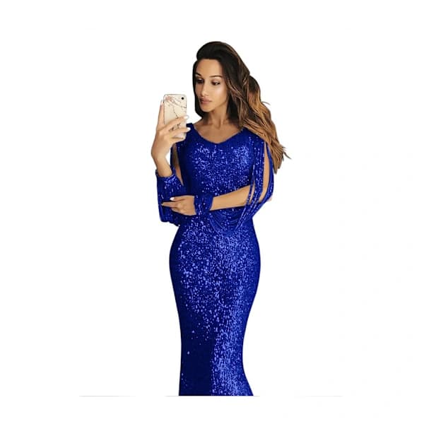 Glittery Mermaid Aftenkjole med Paljetter og Ermer for Kvinner