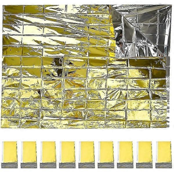 10 stk. Nødoverlevelsesdækner, foldbare, guld, 210x160cm, sølv + guld