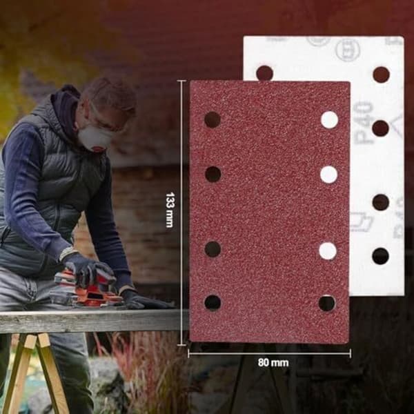 Sandpapir 50 stk. 80x133mm 40/60/80/120/240 korn til excenterslibning, polering, rustfjernelse