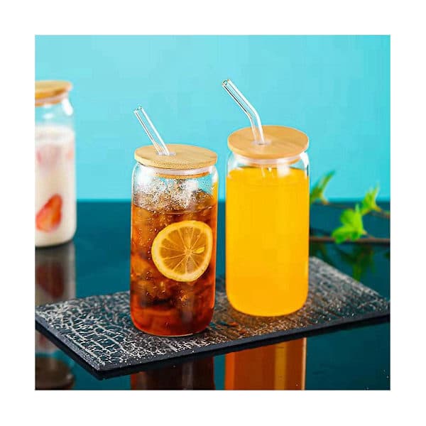 6 st 47 cl glas med lock och sugrör, transparenta glas för kaffe, öl, te, vin, hållbara dricksglas