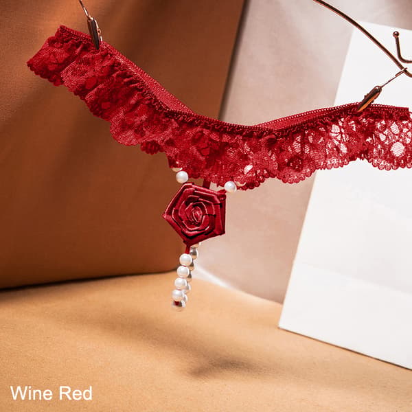 Nya pärlor rosenutsmyckning stringbroderade trosor kvinnor vinröd Wine red