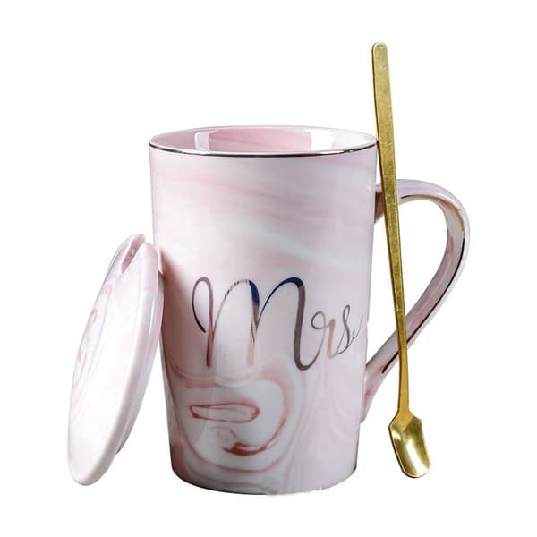 Kaffekopp, eksamensgave, med skje og lokk,