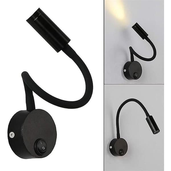 2 Pieces Black 3W Wall Reading Lights, Flexible Adjustable Gooseneck Aluminum Bedside Lamp with Switch LED Eye Protection