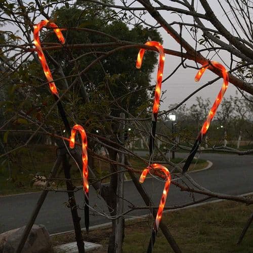 Aurinkoenergialla toimivat LED-puutarhavalot, karkkikepit, 5 kpl:n setti (LED-karkkikepit)
