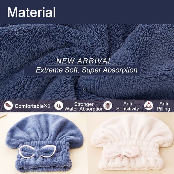 2 stk. Mikrofiber Hårtørringshætter, Ekstra Bløde og Ultra Absorberende