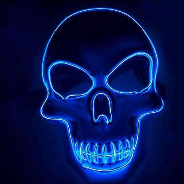 Halloween Skelet LED Lysende Maske Med 3 Blinktilstande Festkostume Blå