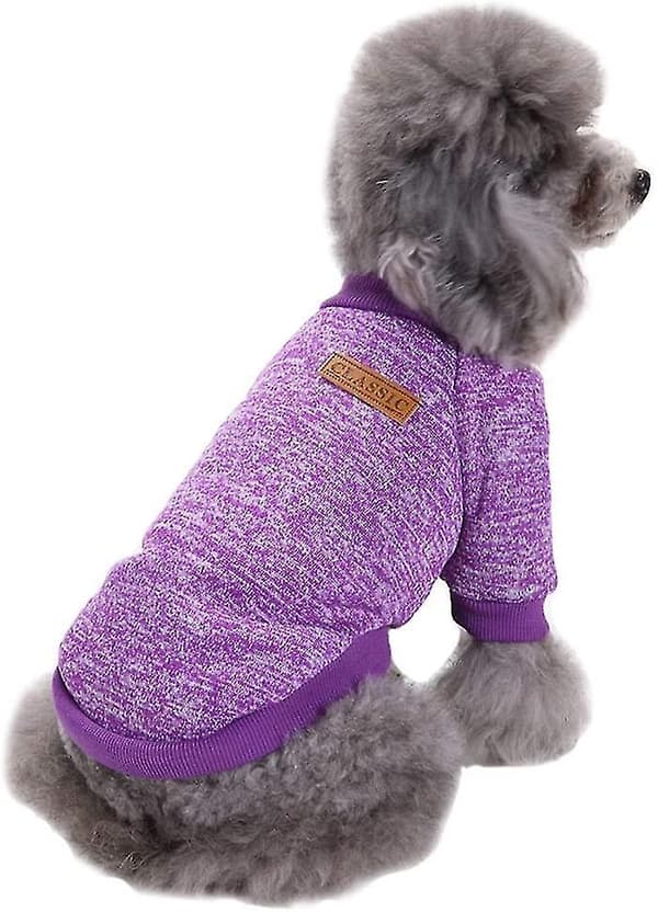 Strikket hundegenser til kjæledyr (lilla, S) 33 cm * 23 cm
