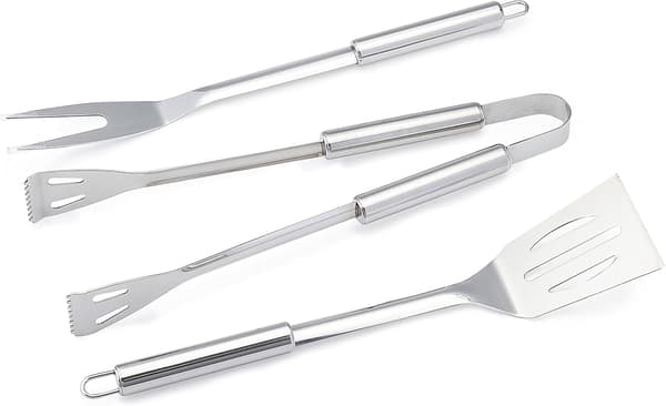 3-delt grillbestik i rustfrit stål med taske