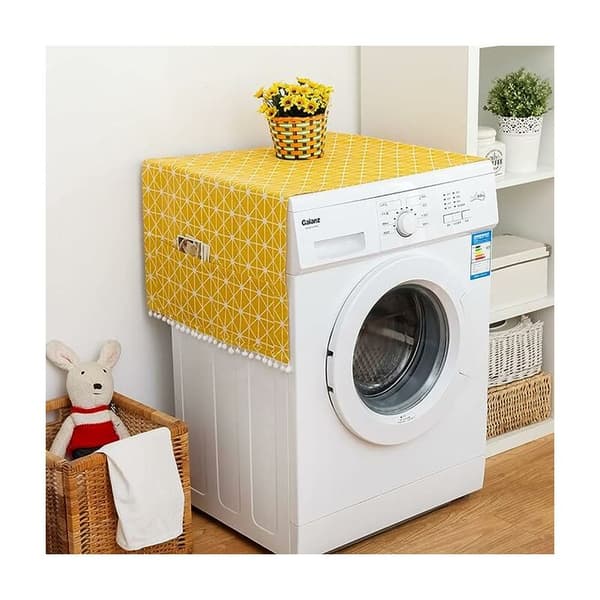 Refrigerator and Washing Machine Dust Cover in Yellow Plaid Pattern for a Single Door (Washing Machine) 55130