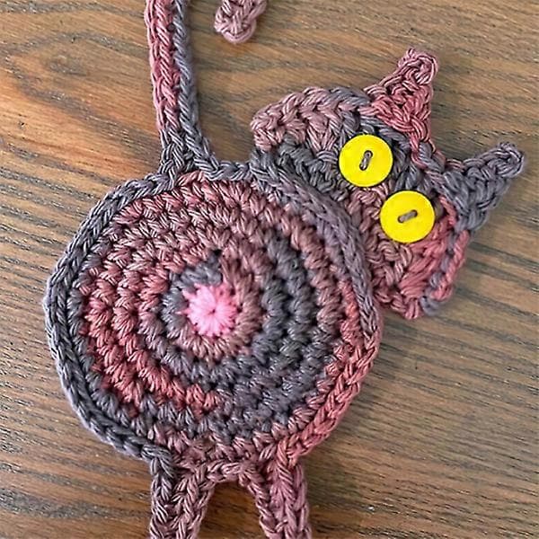 1 pc New Cat Butt Coaster Funny Drink Mat Handmade Crocheted Cup Coaster Home Decor [DB]