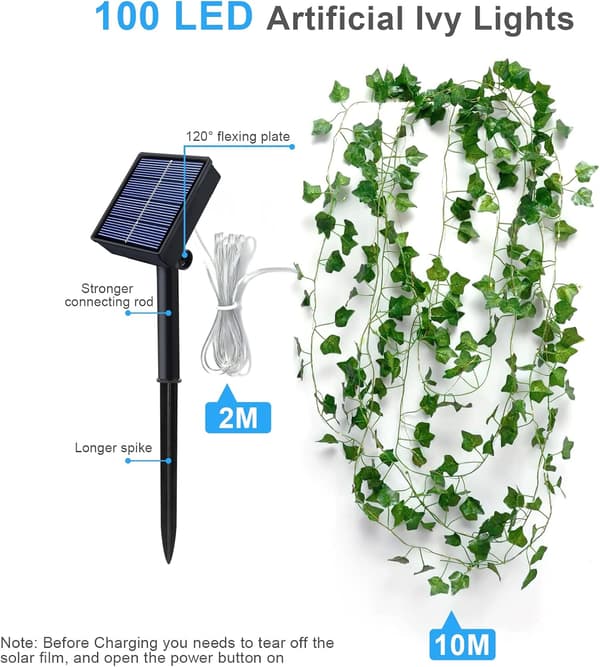 Solar String Lights Outdoor 100LED 12M Garland String Lights Artificial Ivy Leaves 8 Modes LED Ivy Vine String Waterproof