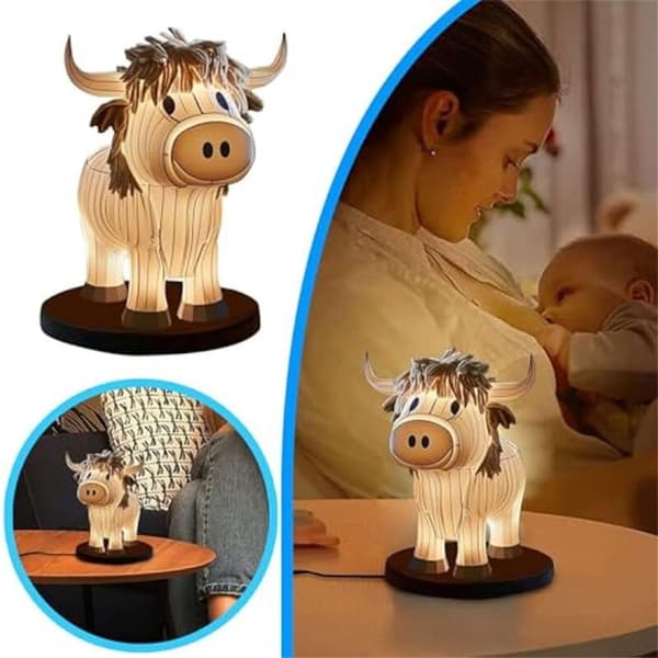 Cow-shaped Table Lamp, Farmhouse Night Light, Small USB Lamp for Bedside Table, Office, Bedroom