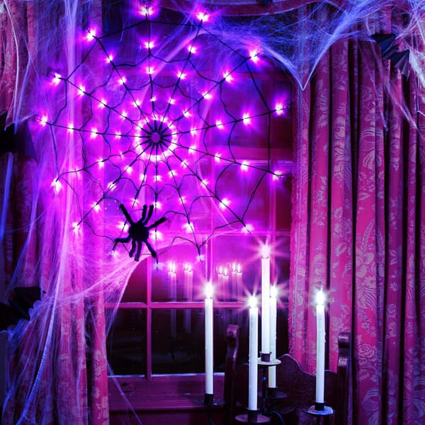 Halloween dekoration, Halloween Edderkoppespind Dekoration LED Edderkoppespindlampe med Plys