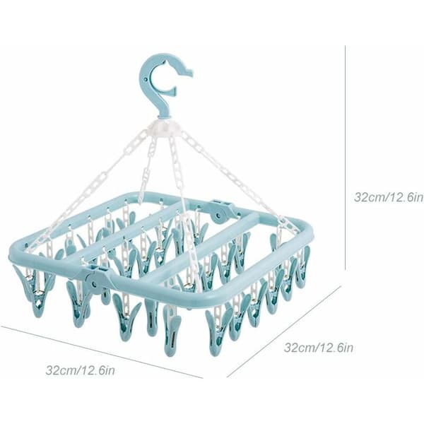 Underwear Hanger with 32 Clips Foldable Clothes Peg Clothes Drying Windproof Hanging for Baby Clothes Socks, Bras
