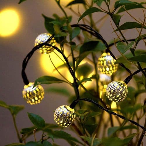 Sølv Marokkanske Orb Lyslenker, Kingcoo Vanntett 20LED Metall Goble