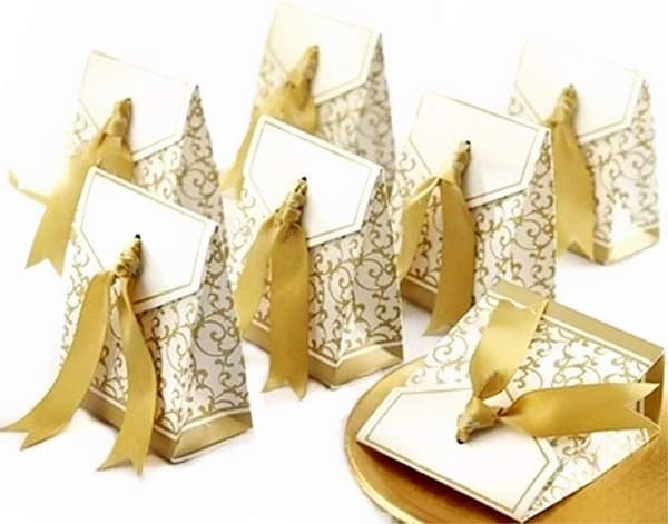 50 x Guld Papir Festæsker Gaveæsker til Slik, Konfekt, Konfetti