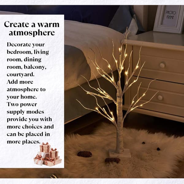 Birch Light Tree with 144 Warm White LED Lights, Battery Operated for Indoor Decoration en