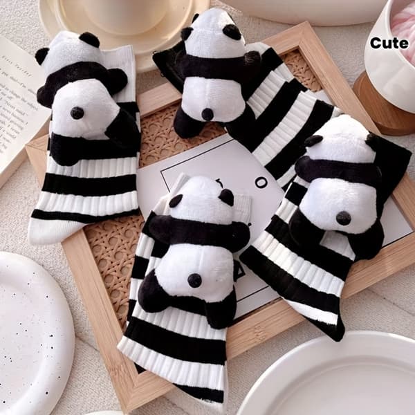 Søde 3D Panda Dukke Sokker - Japansk Anime Panda Stribet, Kun Håndvask Sort Black
