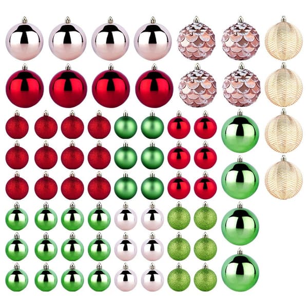 Särkymättömät joulukuusenpallot punainen vaaleanpunainen kulta vihreä 8 / 5 cm 68 kpl