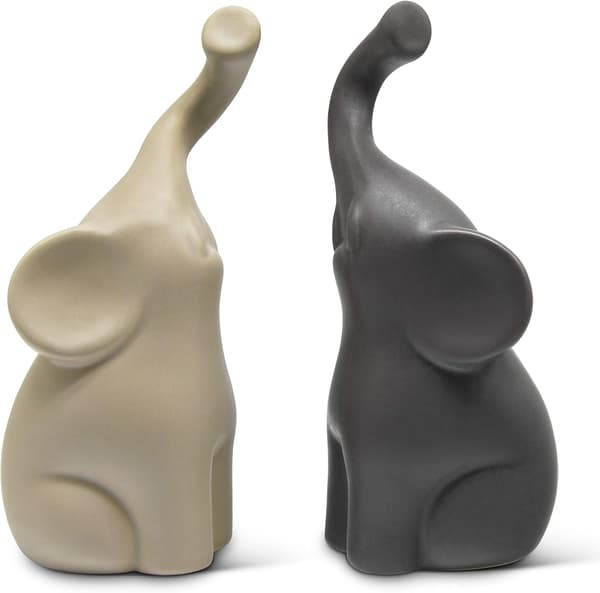 /#/Harmonisk par elefanter i beige & grå - Moderne skulptur/#/
