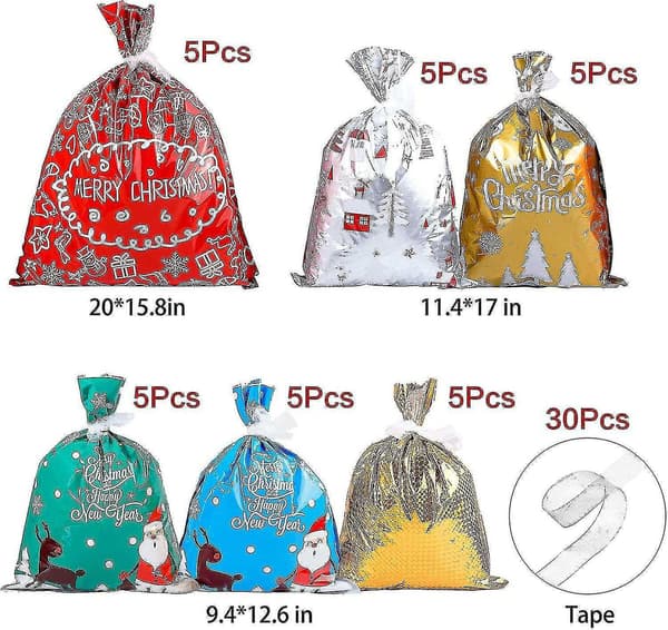 Julklappspåsar 30 st Folie Julpåsar Assorterade