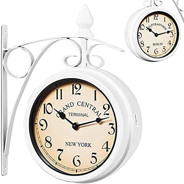 Iron Round Wall Mounted Double-Sided Two Retro Station Clock Round Candlestick Wall Mounted Clock Ho