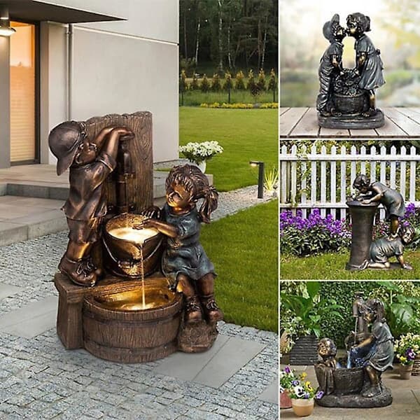 Indendørs/udendørs harpiks springvandsstatue, haveskulptur, gårdhavekunstdekoration P2