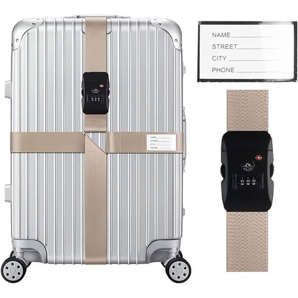 TSA-Certified Luggage Shoulder Strap Set, with Padlock, Adjustable and ID Card Storage Strap (Khaki).