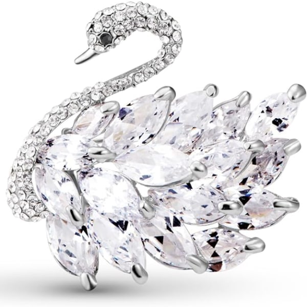 Platinum Brooch Pin, Micro Pave Zircon Swan with AAA Zircons,