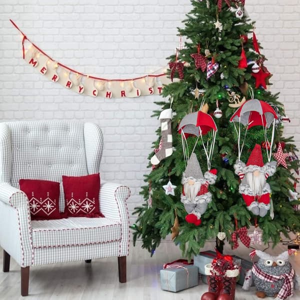 Swedish Christmas Parachute with Plush Gnomes Hanging