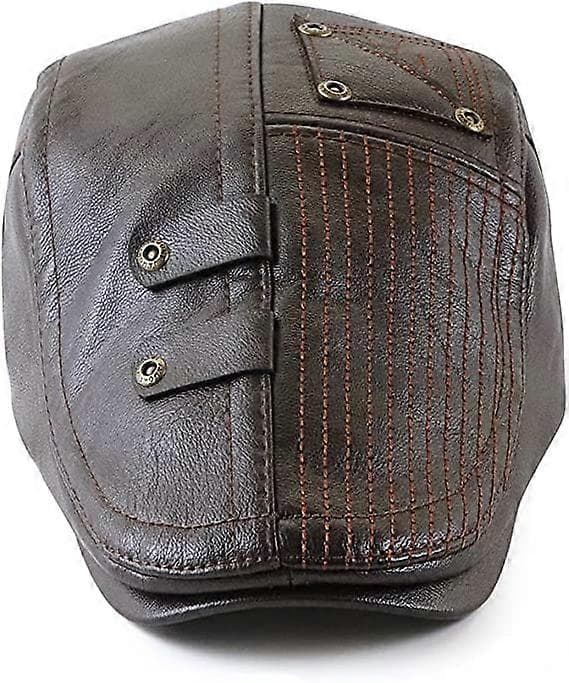 Tumma Curry Herr Flat Cap Hattu Säädettävä Litteä Baskeri PU-nahka 56-60cm