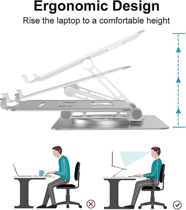 Bærbar computerstativ i aluminiumlegering, roterende beslag, med 360° roterende base Cy Sølv Silver