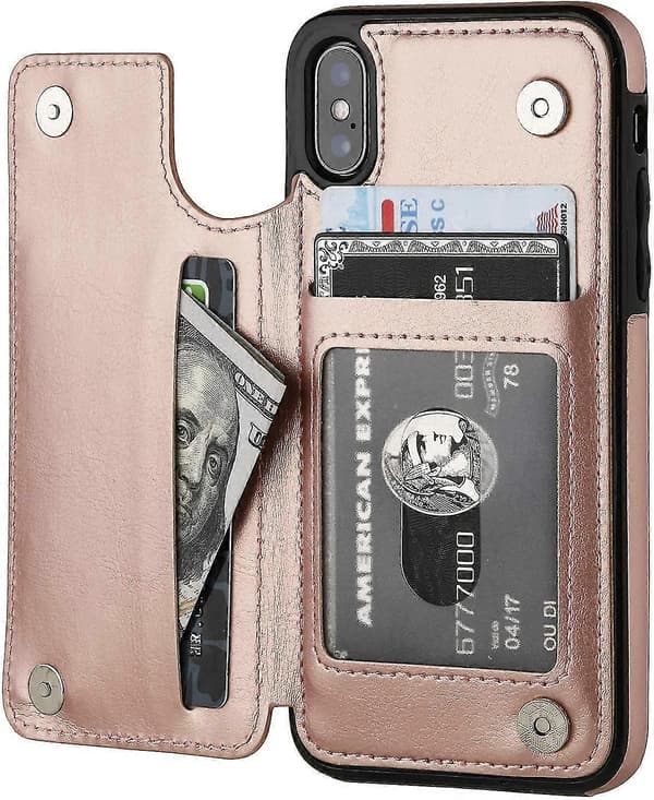 Iphone Xs Iphone X Pung Etui Med Kortholder, Dobbelt Magnetlås - Rosaguld