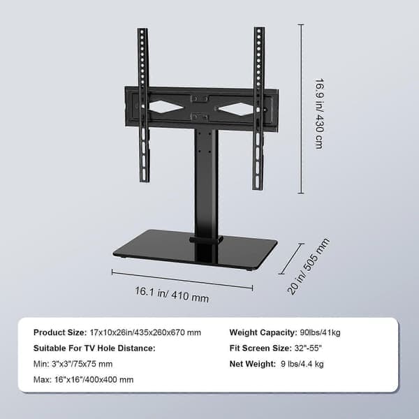 Universal TV Stand for 32\"-55\" TVs Adjustable TV Stand with Glass Base