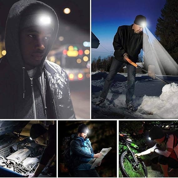 Tibetansk Blå LED Stickad Mössa, Lättviktsmössa, Varm Mössa, Herr