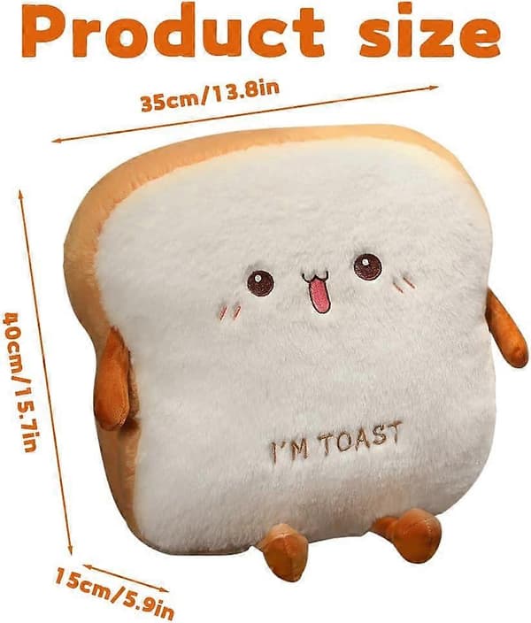 40CM Bread Pillow, Toast Pillow, Soft Plush Toy, Toasted Sliced Bread Pillow Hand Warmer Design