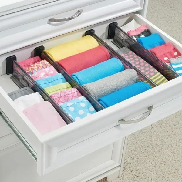 Organizer (4-pack) - Adjustable Plastic Dividers - Organizer for Kitchen, Bathroom or Bedroom - Transparent Black