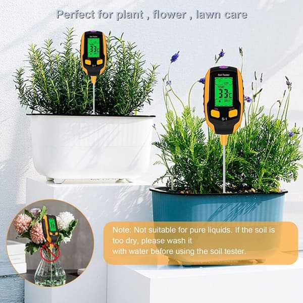 Soil pH Meter, 4-in-1 Digital Soil pH Tester, Soil Moisture, Light, pH and Temperature Tester, Garden Tool Kit for Plant Maintenance (bt)