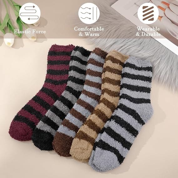 5 Pair Fluffy Socks Men, Fuzzy Bed Socks Warm Sleeping Socks Therm_OF