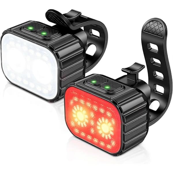 Bike Front and Rear Light Set, Headlight USB Rechargeable, IP65 Waterproof, Suitable for Night Riding/Camping/Backpacking